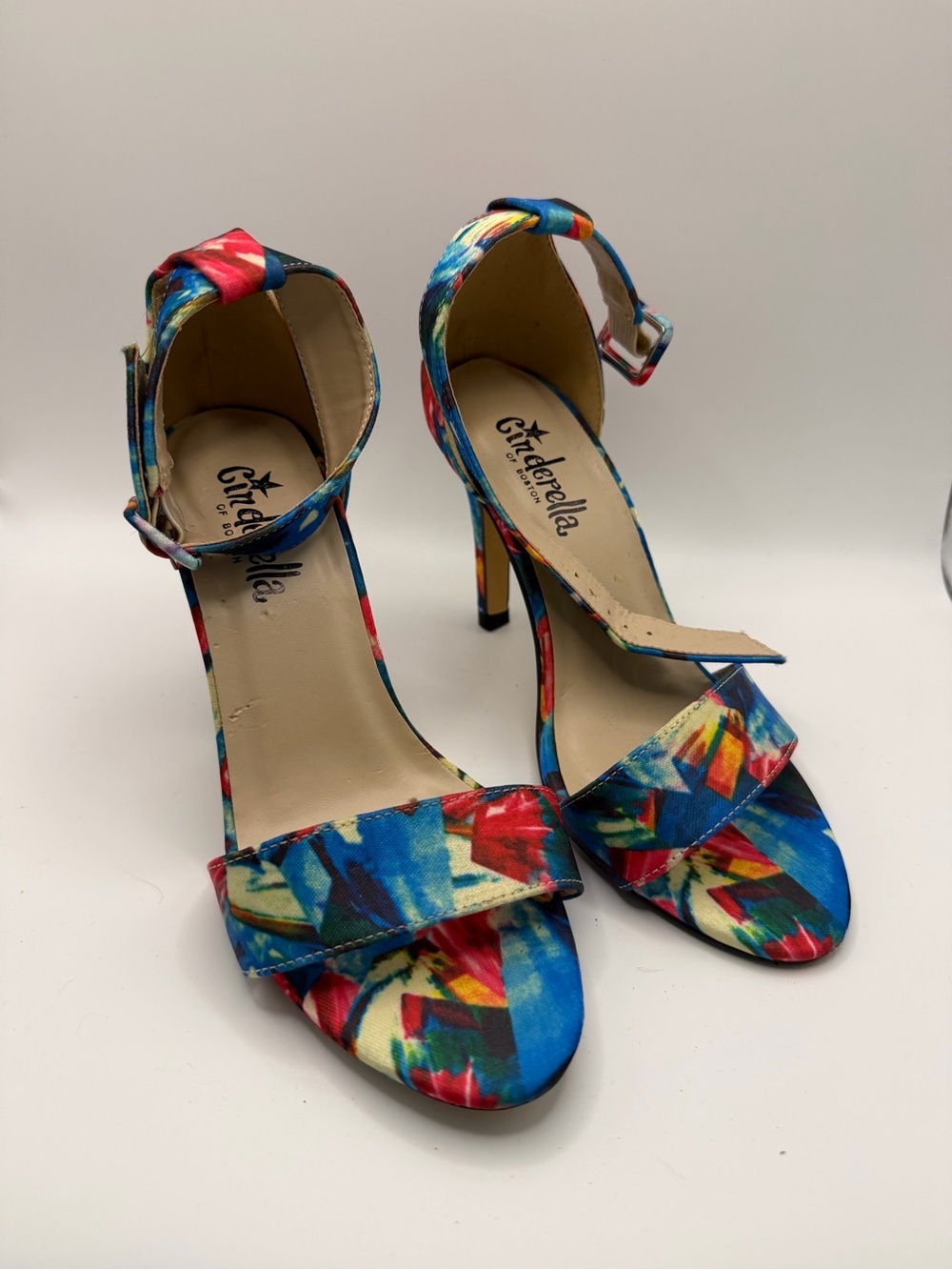 Cinderella Vibrant Abstract High Heels Ankle Strap Stiletto Heel Shoes Size 5